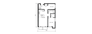 A black and white image of a floor plan with dimensions.