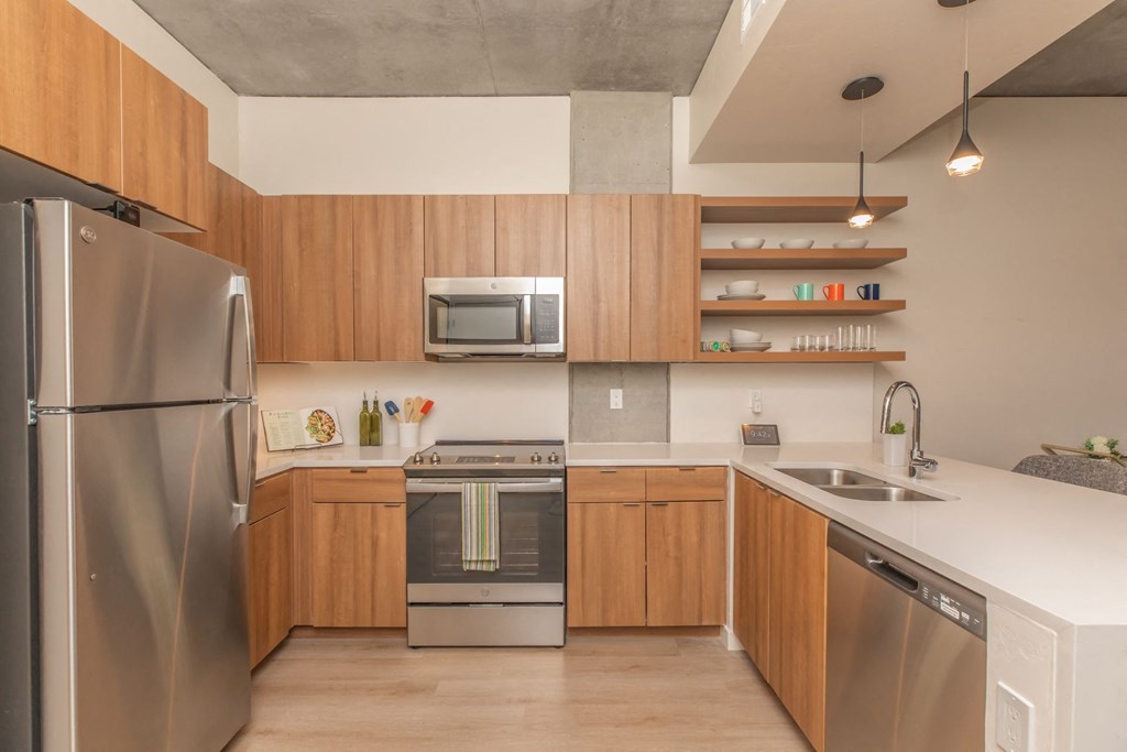 Kitchen with Built-In Shelving at The Benedictine, Tucson, 85716