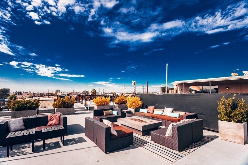 The Studios Noho in North Hollywood, California Rooftop Patio with Seating and Fire Pit