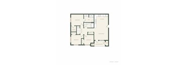 A floor plan of an apartment with two bedrooms, a living room, a kitchen, a bathroom, a closet, and a storage area.