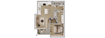 A3 Floor Plan in Scheme 2: White Cabinets and Lighter Flooring | 795 Square Feet