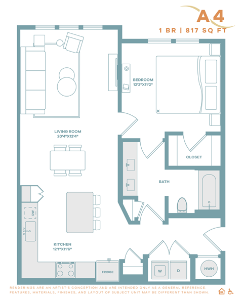 A 4 bedroom apartment is 1BR and 817 square feet.
