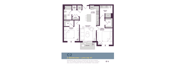 1014 SQUARE FOOT TWO BEDROOM FLOOR PLAN
