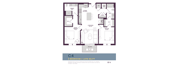 1078 SQUARE FOOT TWO BEDROOM FLOOR PLAN