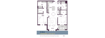 A floor plan of a 2 bedroom apartment sized at 1,164 square feet.