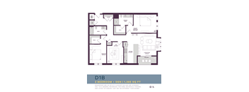 A floor plan for a 2 bedroom apartment with den is shown.