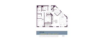 A floor plan of a 2 bedroom apartment with den is shown.