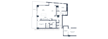 A floor plan of an apartment with a balcony, kitchen, and two bedrooms.