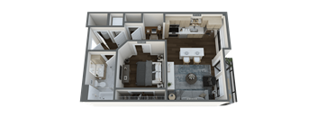 a 3d floor plan of a 1 bedroom apartment