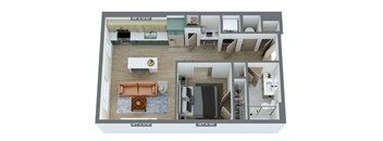 a 1 bedroom floor plan with a bathroom and a living room