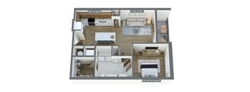 a 3d floor plan of a home with a bedroom and a living room