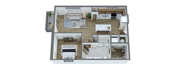 a 3d floor plan of a house with a bedroom and a living room