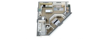 a 3d floor plan of a home with a bedroom and a living room