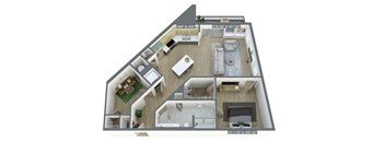 a 3d floor plan of a home with a bedroom and a living room