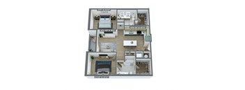 a 3d floor plan of a home with a bedroom and a living room