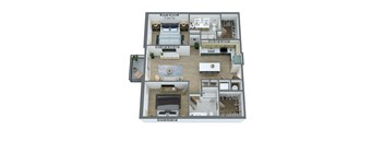 a 3d floor plan of a home with a bedroom and living room