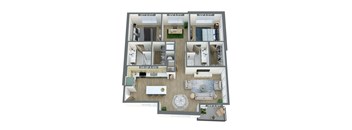 a 3d floor plan of a home with a bedroom and living room