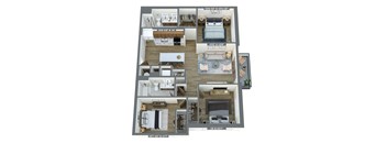 a 3d floor plan of a house with a bedroom and a living room