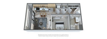 a bedroom with a large bed and a bathroom with a shower and tub