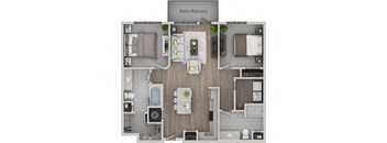 A floor plan of a house with a labeled patio/balcony.