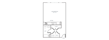 A black and white 2D floor plan of an apartment home.