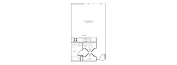 A black and white 2D floor plan of an apartment home.