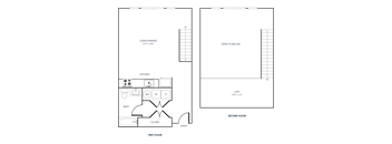 A black and white 2D floor plan of an apartment home.
