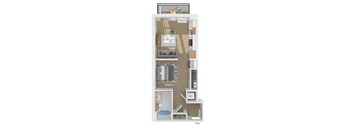 3D floor plan of a studio bedroom 1 bathroom apartment sized 562 square feet.
