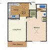 a floor plan of a one bedroom apartment with a living room and a dining room