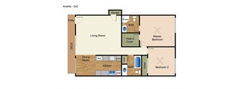 Two bedrooms two bathrooms apartment floorplan