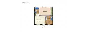 One bedroom one bath apartment floorplan