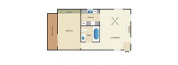One bedroom one bath apartment floorplan