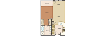 1 Bedroom 1 Bathroom floor plan with den and 810 SqFt