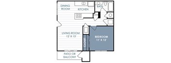 A floor plan of a1 bedroom 1 bathroom B apartment.