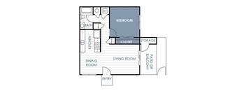 A floor plan of a 1 bedroom 1 bathroom B apartment at Stonebridge.