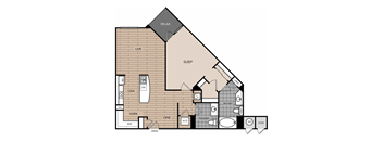 1 Bedroom 1 Bathroom Penthouse floor plan with 1383 SqFt