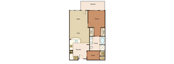 1 Bedroom 1 Bathroom floor plan with Den and 861-1154 SqFt