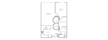 A black and white 2D floor plan of an apartment home.