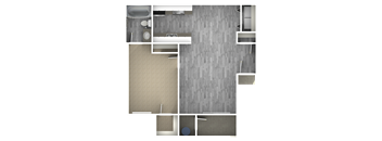 A floor plan of a bathroom with a toilet, sink, bathtub, and shower.