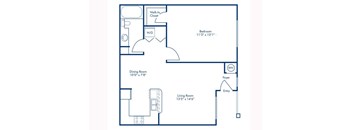 1 Bedroom 1 Bathroom floor plan at The Lido with 688 square feet