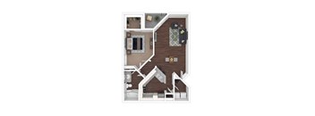 1 Bedroom 1 Bathroom Durham Floor Plan with 740 square feet.