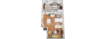 Centennial Park View 1 Bedroom 1 Bathroom floor plan with 609 square feet.