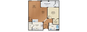 A floor plan of a house with a living room, dining room, kitchen, and bathroom.