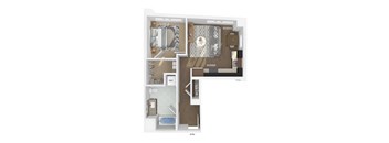 3D floor plan of a 1 bedroom 1 bathroom apartment sized 618 square feet.