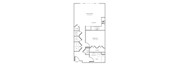A black and white 2D floor plan of an apartment home.