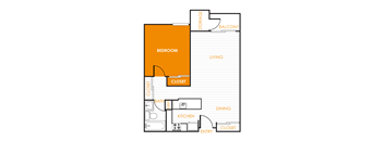 1 bedroom 1 bathroom floor plan with 700 square feet