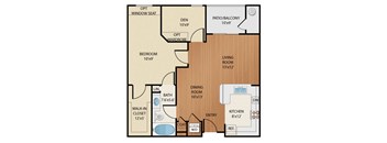 A floor plan of a house with a living room, dining room, kitchen, and bathroom.
