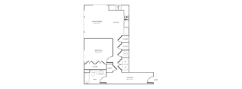 A black and white 2D floor plan of an apartment home.