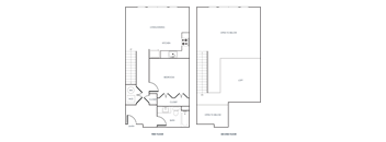 A black and white 2D floor plan of an apartment home.