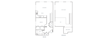 A black and white 2D floor plan of an apartment home.